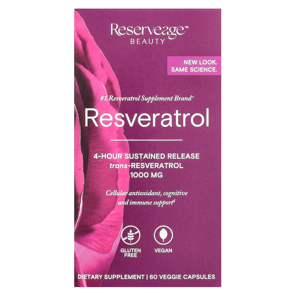 Reserveage Beauty, ресвератрол, 60 растительных капсул