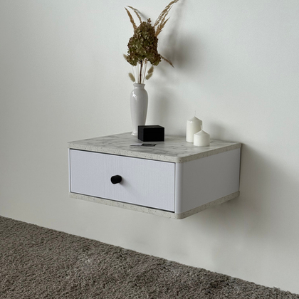 Тумба прикроватная подвесная ROYAL 5300 эко (Мрамор Каррара-р.черная)