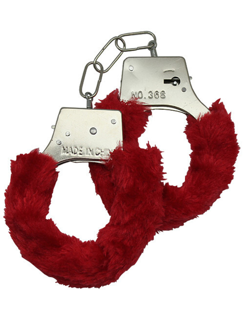 Металлические наручники с ярко-красным мехом (Цвет: красный, серебристый)