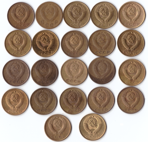 Комплект монет СССР (22шт.) 2 копейки , 1956,61,67,69,70-73,76,79-91г, UNC-PROOF