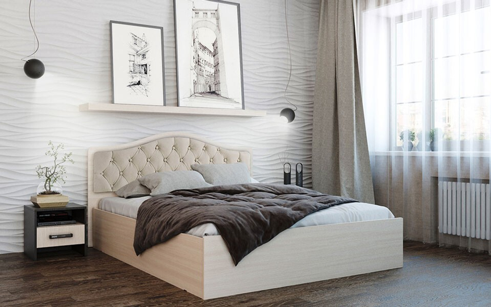 Кровать с подъемным механизмом Дели 160х200, дуб молочный/карамель