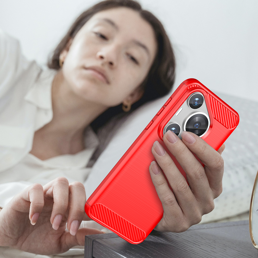 Чехол в стиле карбон красного цвета на Huawei Pura 70 Pro и Pura 70 Pro+, мягкий отклик кнопок, серия Carbon от Caseport
