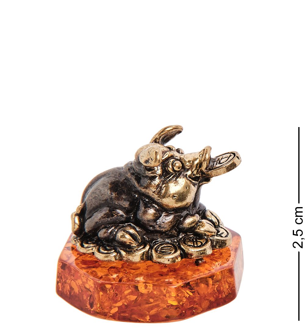 Народные промыслы AM-2963 Фигурка «Поросенок Фен-шуй» (латунь, янтарь)