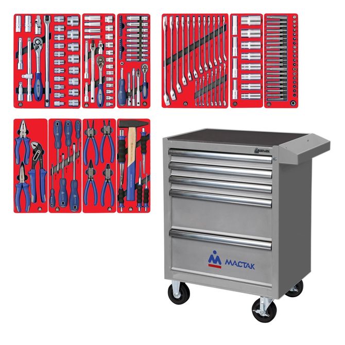 МАСТАК (52-05186G) Набор инструментов "СТАНДАРТ" в серой тележке, 186 предметов