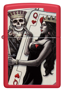 Зажигалка Zippo Skull King Queen Beauty с покрытием Red Matte, латунь/сталь, красная, 38x13x57 мм