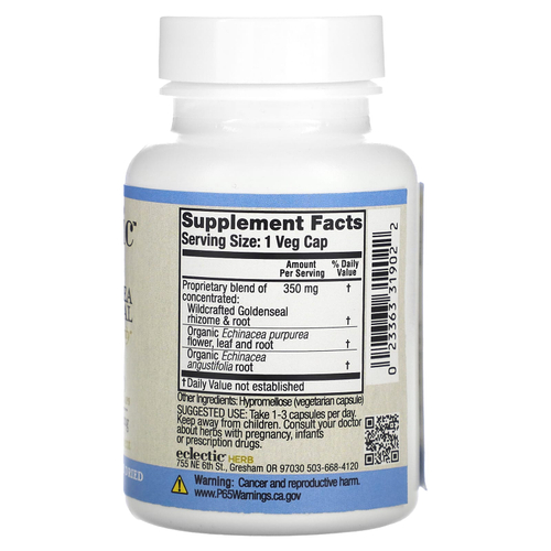 Eclectic Herb, эхинацея и желтокорень, 350 мг, 90 веганских капсул