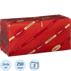 Салфетки бумажные 2-слойные 23x24 см красные (250 листов в пачке)