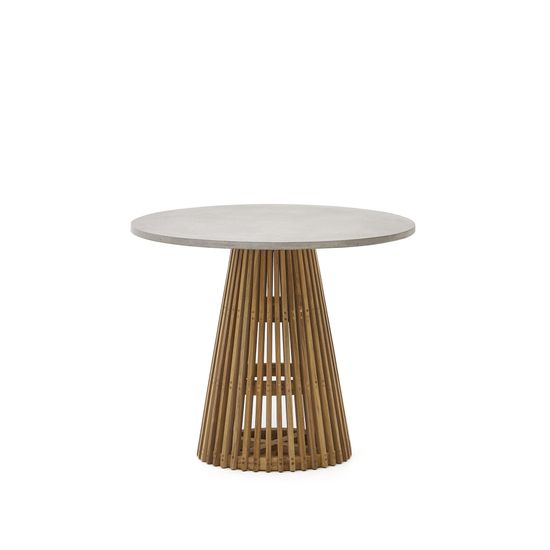 Alcaufar Круглый уличный стол из массива тикового дерева и серого цемента Ø 90 см