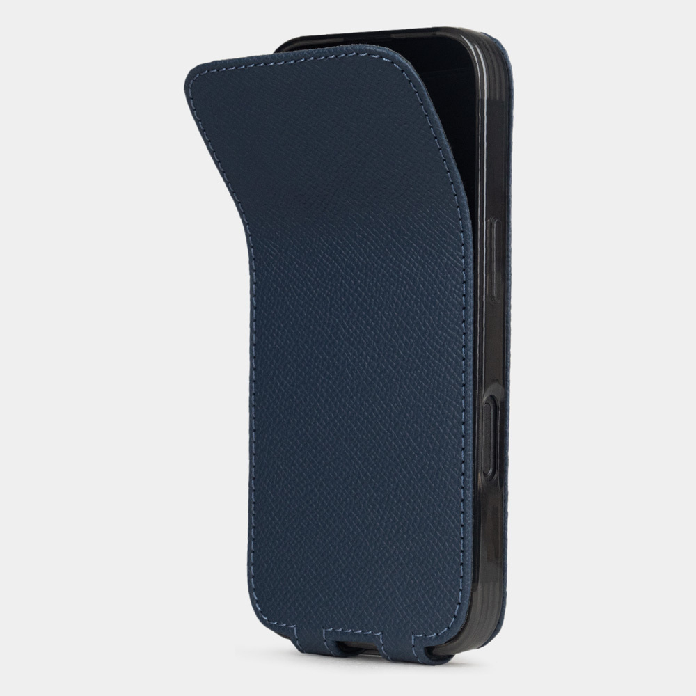 Чехол iPhone 16 Pro Max натуральная кожа сафьяно, темно-синего цвета