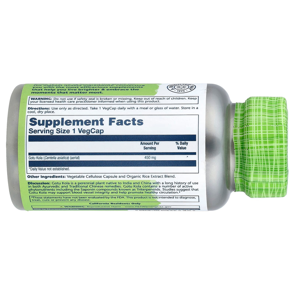 Solaray, True Herbs, готу кола, 450 мг, 100 растительных капсул