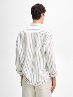 Massimo Dutti РУБАШКА КЛАССИЧЕСКОГО КРОЯ ИЗО ЛЬНА В ПОЛОСКУ, КОРИЧНЕВЫЙ