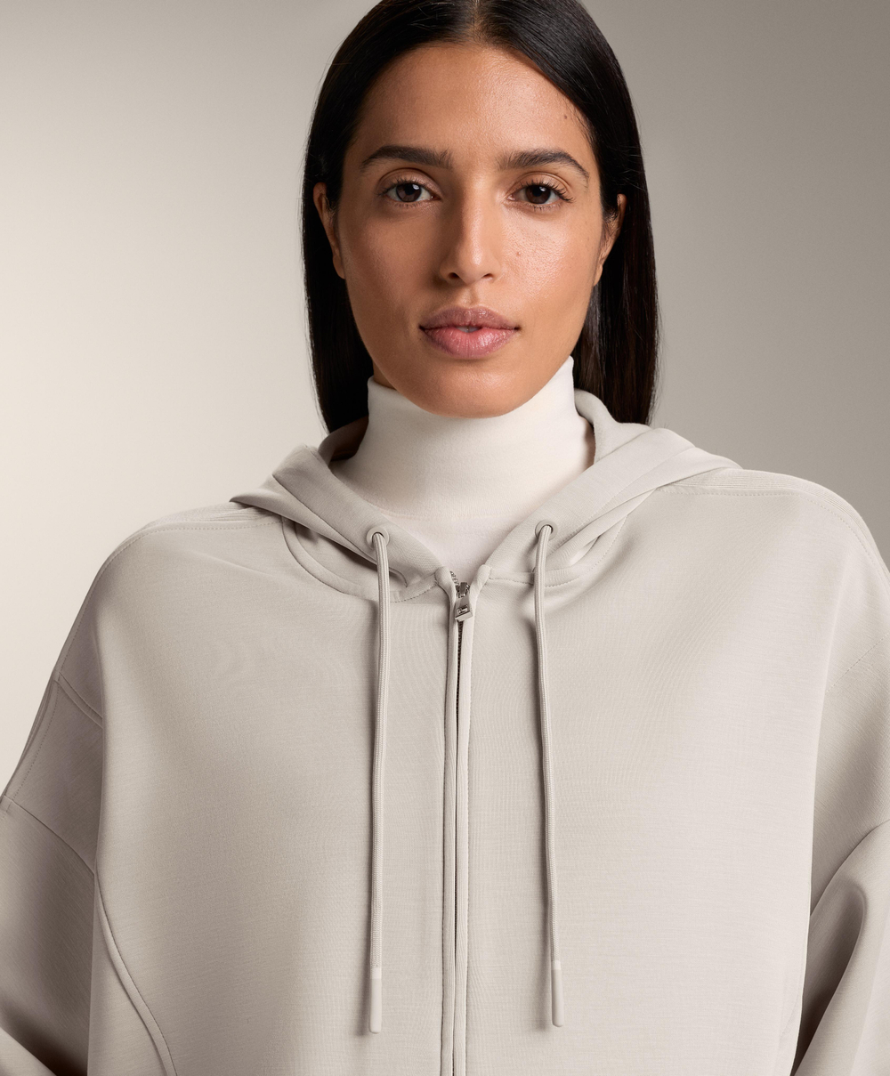 Oysho Длинная куртка с капюшоном, детали в рубчик, из модала с начесом, серо-коричневый