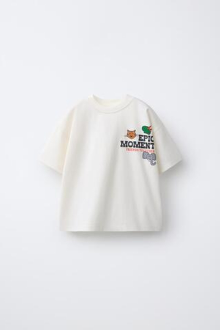 ZARA ФУТБОЛКА С ПРИНТОМ ЖИВОТНЫХ ЗООПАРКА, ЭКРЮ