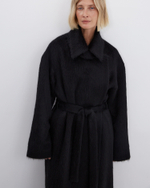 Пальто на поясе из альпака и шерсти черный