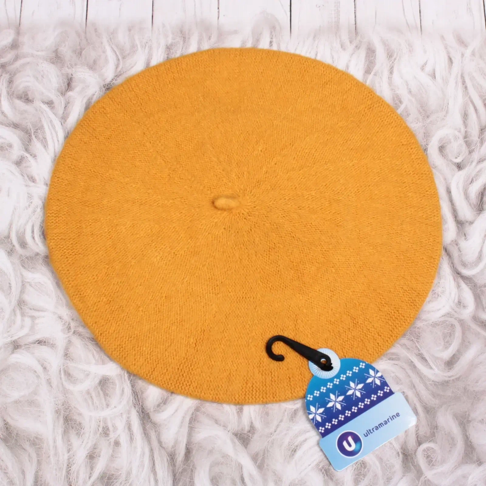 Берет женский из овечьей шерсти «Elegance», цвет горчичный, р. 58 (лейбл ультрамарин, подвес)