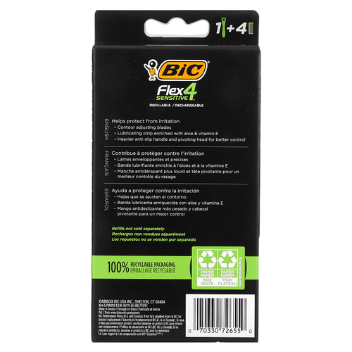 BIC, Flex 4 Sensitive, 1 станок, 4 картриджа