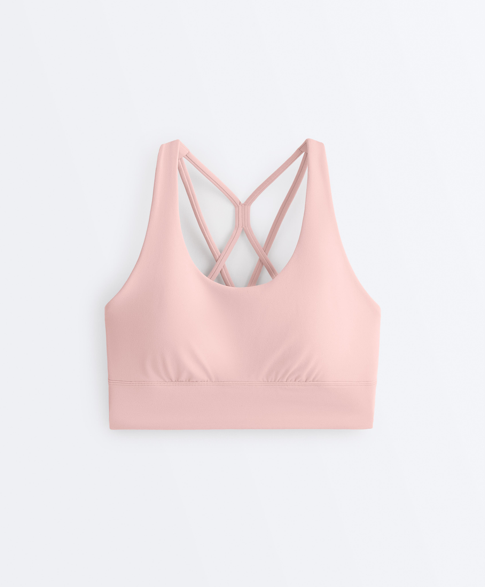 Oysho Спортивный бюстгальтер с бретелями на спине, нежно-розовый