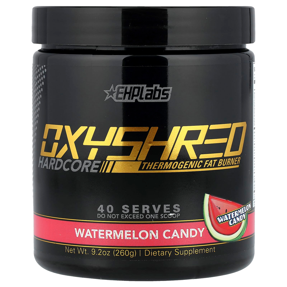 EHPlabs, OxyShred Hardcore, термогенный сжигатель жира, со вкусом арбузной конфеты, 260 г (9,2 унции)