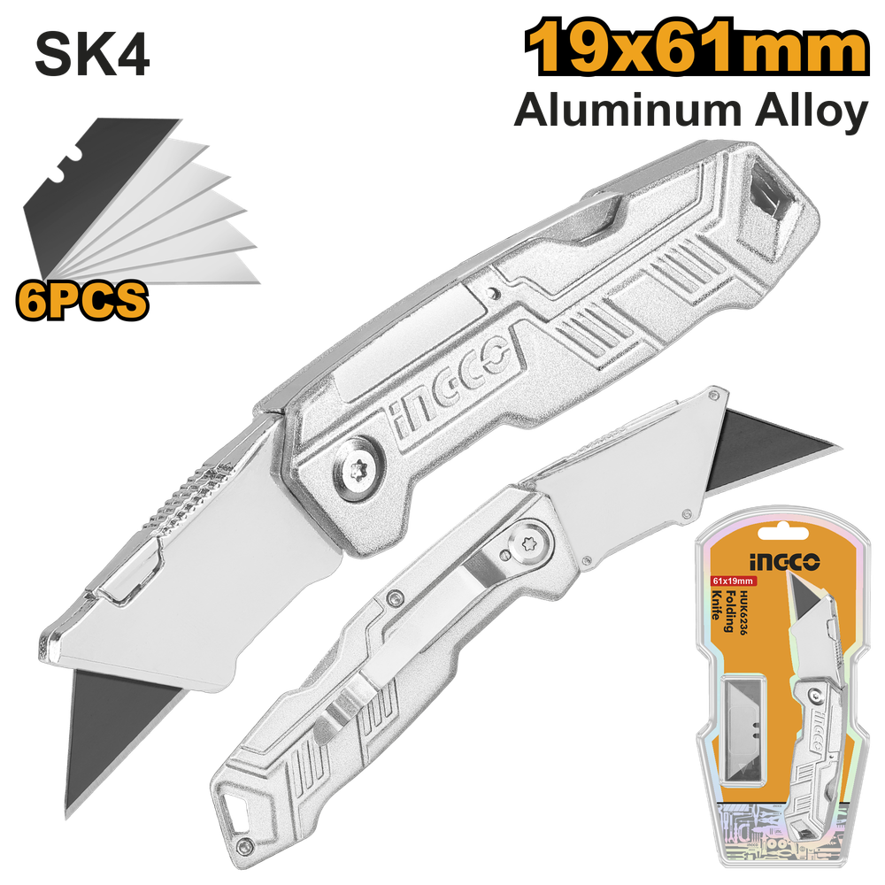 Нож трапециевидный универсальный складной INGCO HUK6236