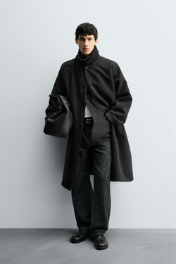 ZARA ТРЕНЧ ОВЕРСАЙЗ С ШЕРСТЬЮ, ЧЕРНЫЙ