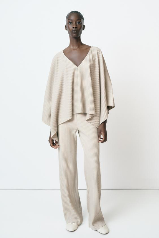 ZARA БРЮКИ В РУБЧИК, ЭКРЮ