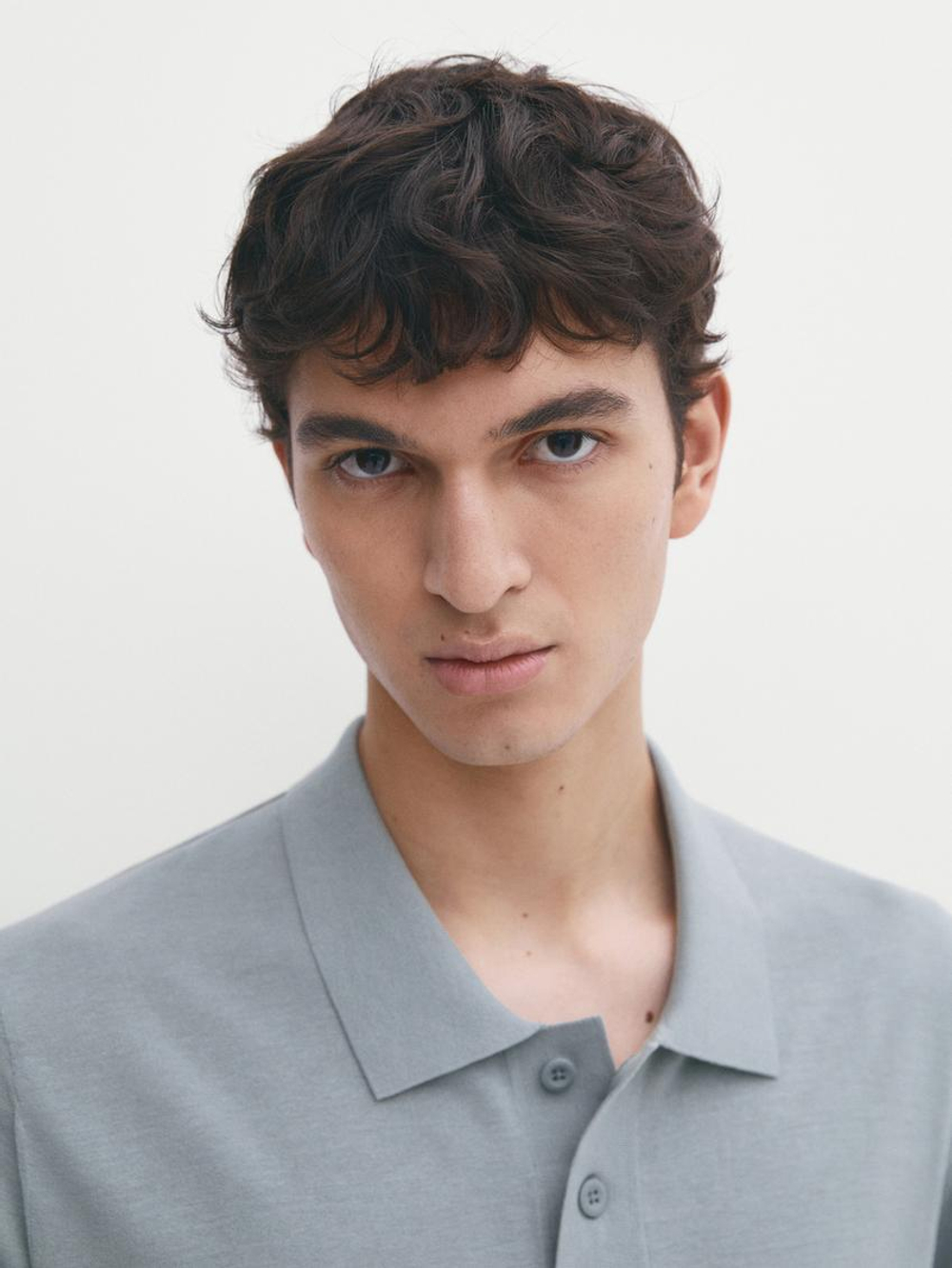 Massimo Dutti Футболка-поло с короткими рукавами, голубой