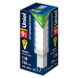 LED-JCD-9W-4000K-G9-CL GLZ09TR Лампа светодиодная. прозрачная. Белый свет 4000К. Картон. ТМ Uniel.