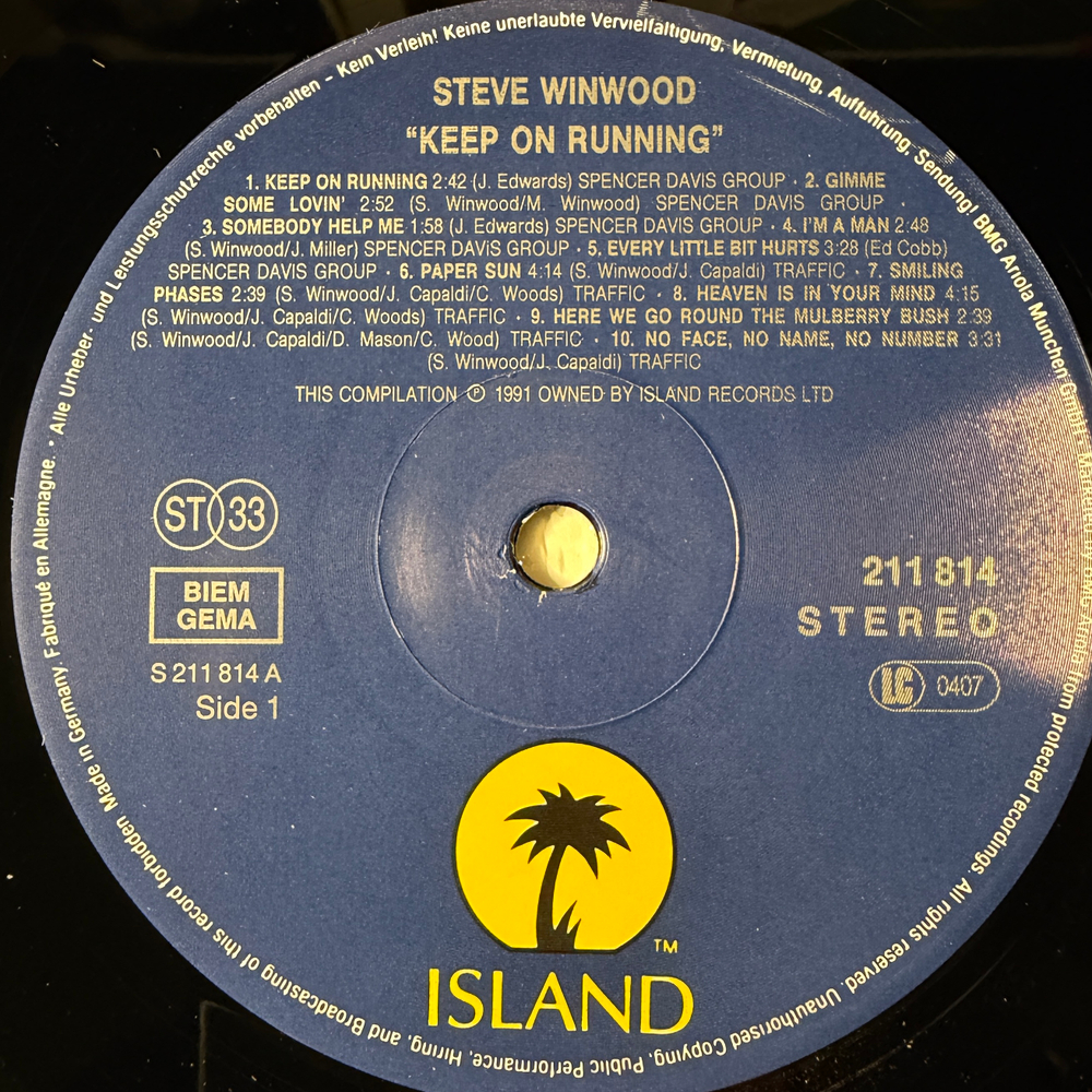 Steve Winwood ‎– Keep On Running (Германия 1991г.)