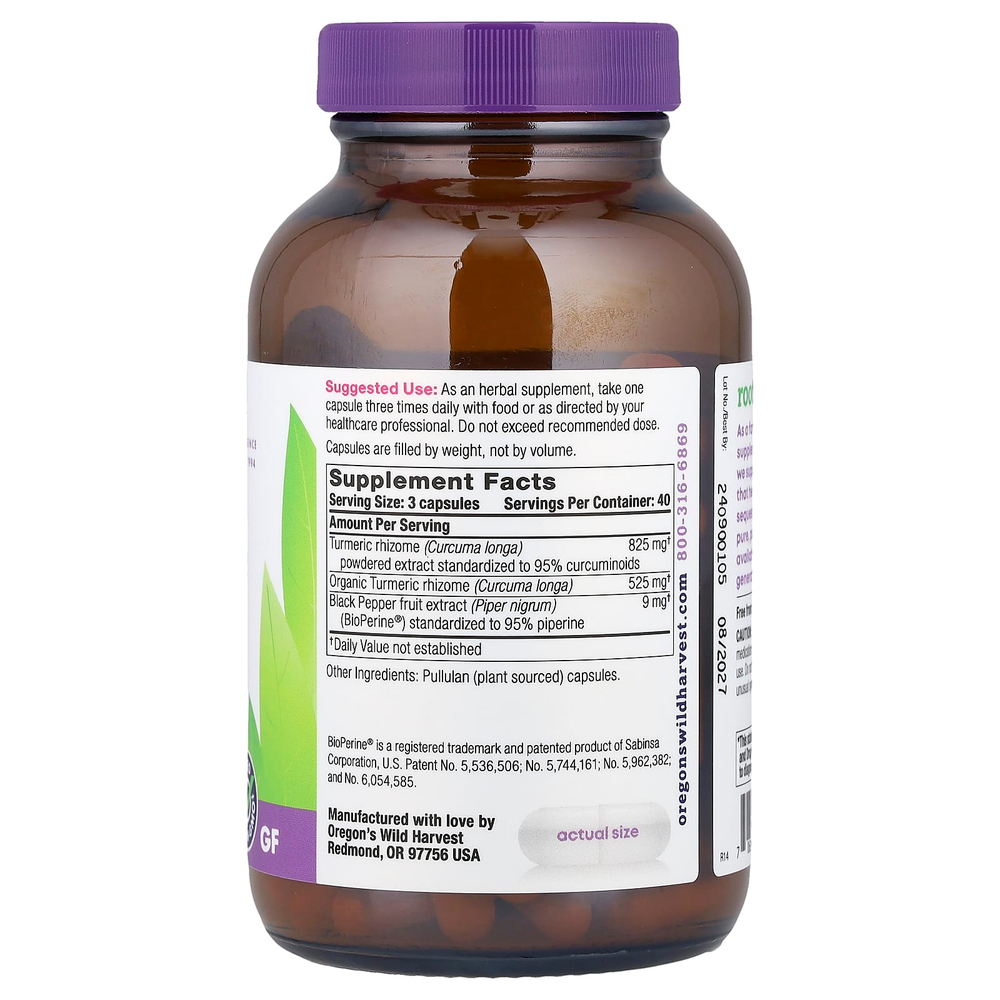 Oregon's Wild Harvest, Куркума, 120 желатиновых капсул