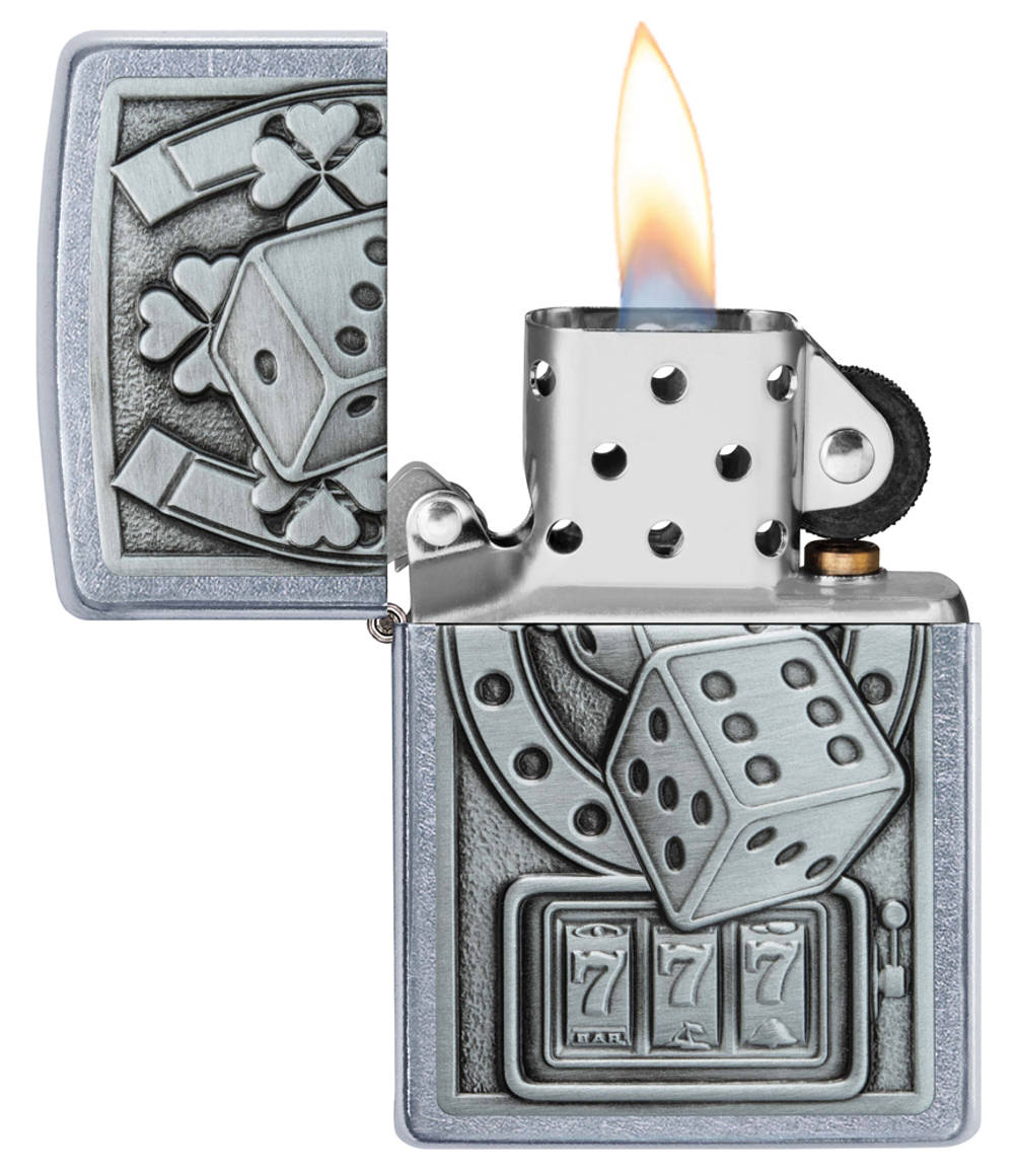 Зажигалка Zippo Lucky 7 с покрытием Street Chrome, латунь/сталь, серебристая, 38x13x57 мм