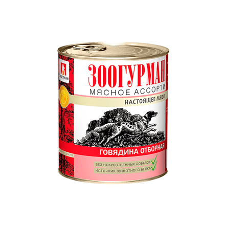 Зоогурман "Мясное ассорти" влажный корм для собак говядина отборная 350 г