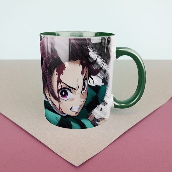 Кружка керамическая объем 330мл, Истребитель демонов "Тандзиро" (зеленая)