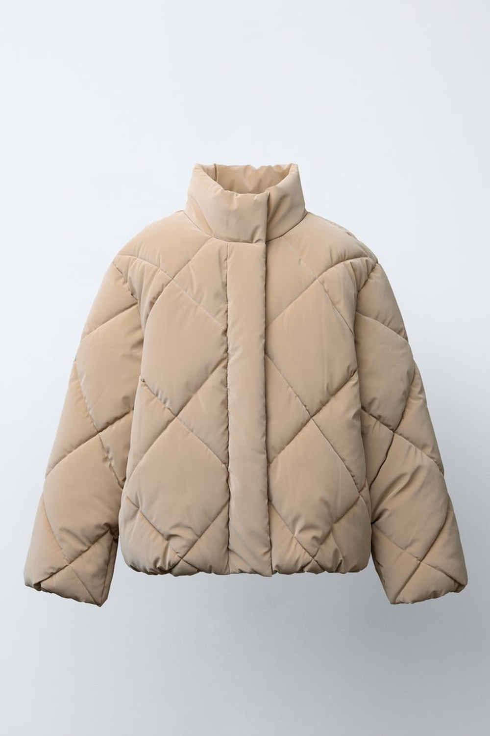 ZARA СТЕГАНАЯ КУРТКА ИЗ ПРОРЕЗИНЕННОЙ ТКАНИ, МЯГКИЙ КАШТАНОВЫЙ