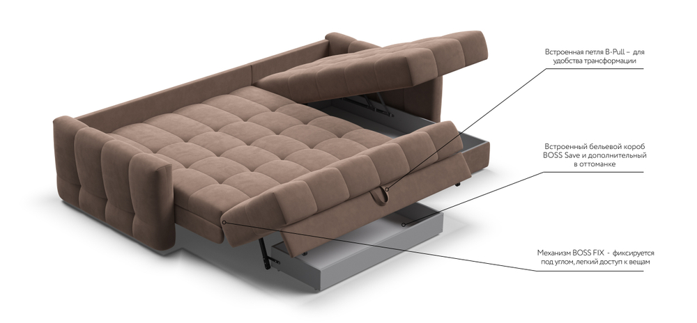 Угловой диван Босс Слип 160 Велюр Монолит Мокко