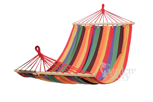 Гамак  тканевый двухместный с перекладиной 2000х1500мм (8 шт/уп разноцветная полоска) арт.WR-H169 "Garden story"