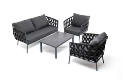 "Диего" лаунж-зона 4-местная плетеная из роупа со столиком "Канны" цвета "дуб", основание дуб, роуп бежевый