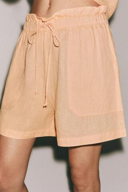 ZARA ЛЬНЯНЫЕ ШОРТЫ — ZW COLLECTION, МАНДАРИНОВЫЙ