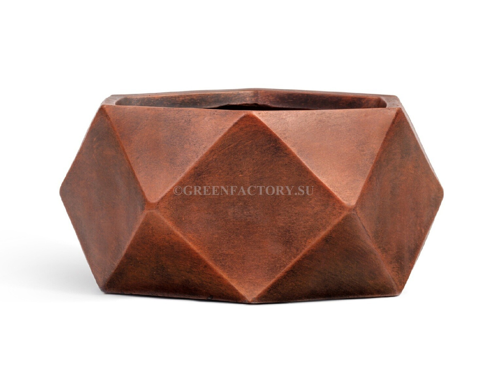 Кашпо TREEZ ERGO - серия Rombo - Низкая чаша-многогранник - Состаренная медь