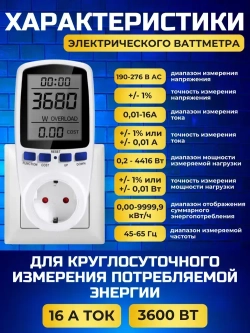 Ваттметр цифровой в розетку для измерения мощности. Счетчик электроэнергии