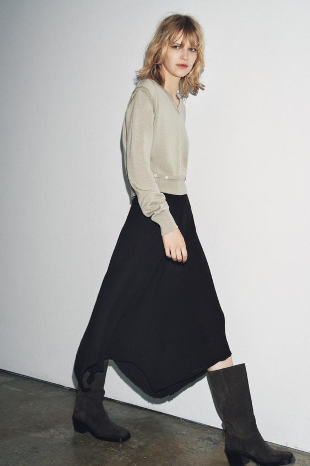 ZARA ЮБКА МИДИ АСИММЕТРИЧНОГО КРОЯ — ZW COLLECTION, ЧЕРНЫЙ