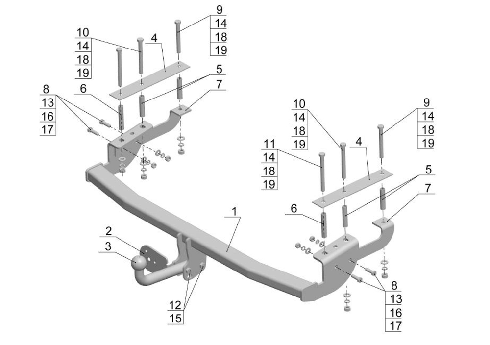 Фаркоп для Suzuki SX4 хетчбек 5 дверей 2006-2013 Тип шара: A. Нагрузки: 1000/75 кг, SZ 11