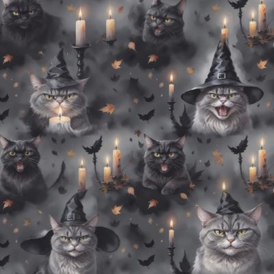 Злые коты, свечи и осенние листья, хэллоуин