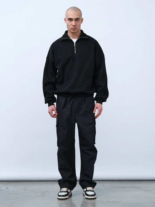 Свитшот с воротником на молнии без начеса (черный)