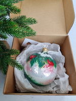 Шар стеклянный  "котик на ёлке" ручная роспись