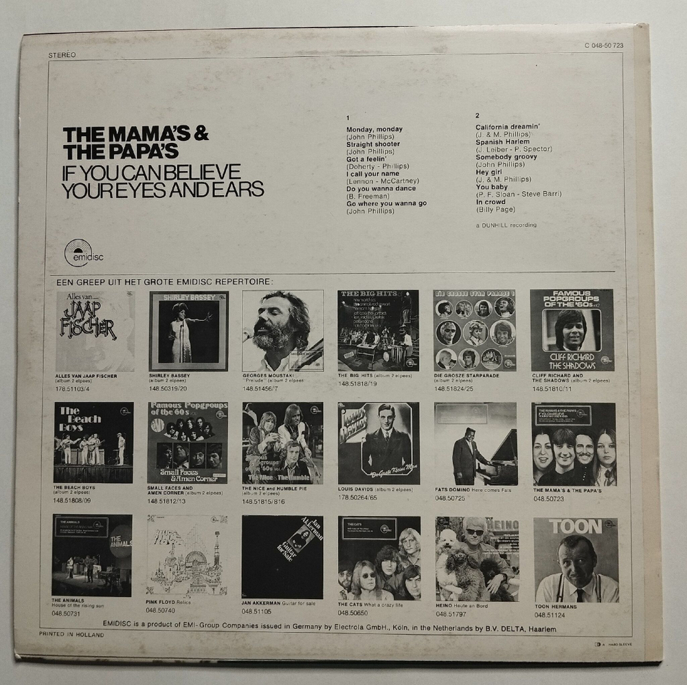 Винтажная виниловая пластинка LP The Mamas and The Papas If You Can Believe Your Eyes And Ears (Holland 1975)