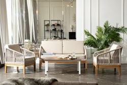 "Канны" лаунж-зона 4-местная из роупа со столиком "Канны" цвета "дуб", основание дуб, роуп бежевый