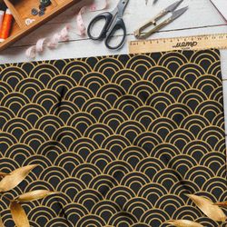 Ткань мембрана золотые волны на чёрном