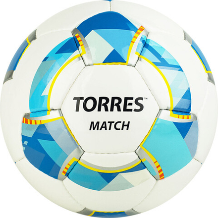 Мяч футбольный "TORRES Match" арт.F320025, р.5, 32 панел. PU, 4 под. слоя, руч. сшив., бело-серебр-голуб.