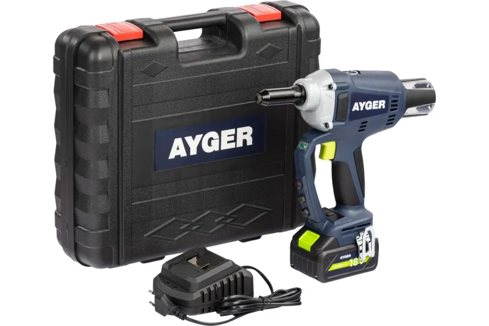 Заклёпочник аккумуляторный AYGER с одним аккумулятором 4Ah AP100