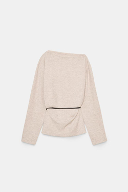 ZARA ТОП ИЗ РЕЛЬЕФНОЙ ТКАНИ С ПОЯСОМ, БЕЖЕВЫЙ МЕЛАНЖ